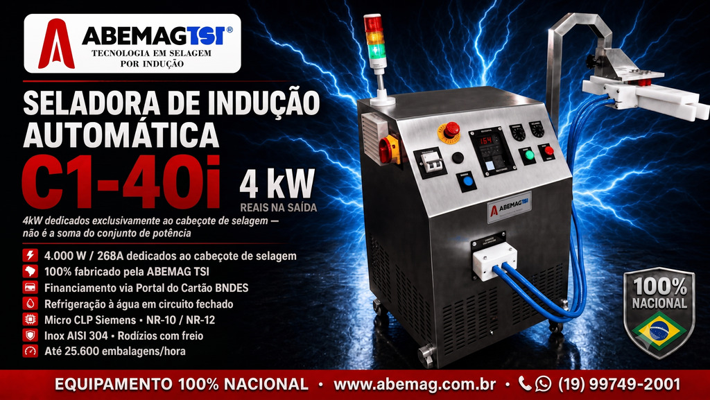 SELADORA INDUÇÃO AUTOMÁTICA ABEMAG TSI C1 40i 4kW SELADORA INDUÇÃO AUTOMÁTICA ABEMAG TSI C1 40i 4kW
