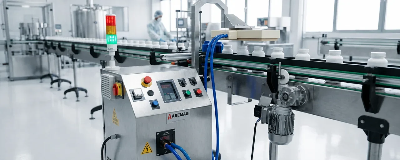 Seladora de indução ABEMAG TSI em linha de produção