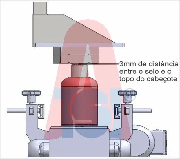 Posicionamento correto do cabeçote plano ABEMAG TSI: distância de 3 mm entre o topo da tampa e a superfície do cabeçote
