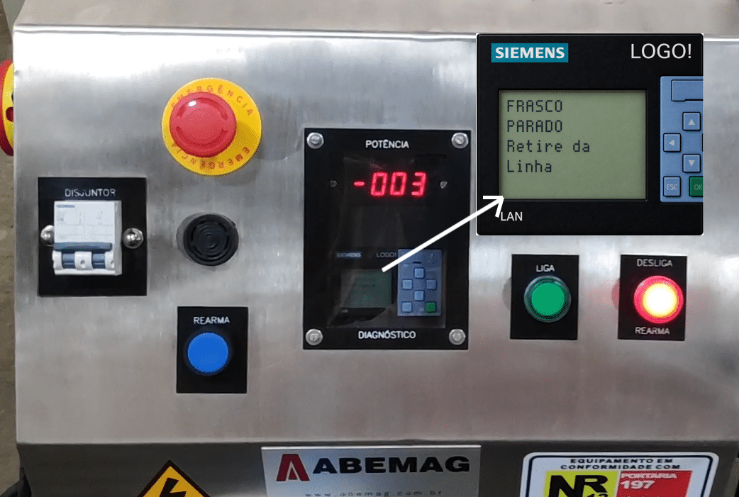 PAINEL EM FRASCO PARADO SELADORA ABEMAG TSI