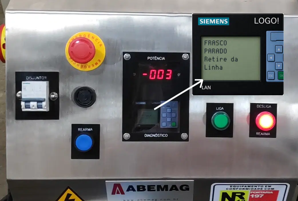 PAINEL EM FRASCO PARADO SELADORA ABEMAG TSI