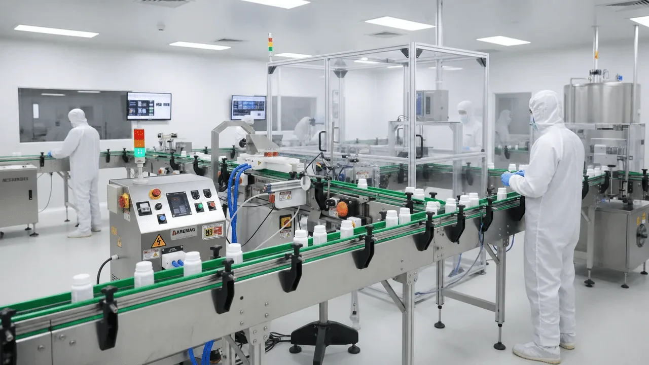 Seladora de indução automática ABEMAG TSI em linha de produção