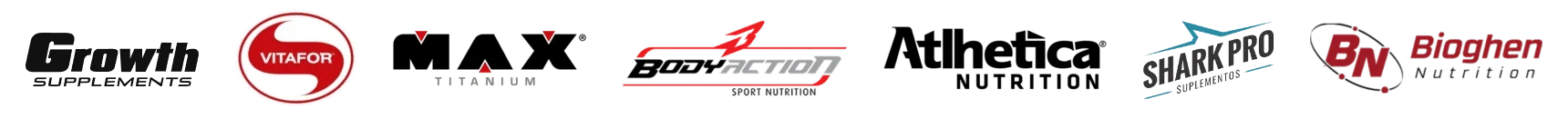 Indústrias de suplementos clientes da ABEMAG TSI: Growth Supplements, Vitafor, Max Titanium, Body Action, Atlhetica Nutrition, Shark Pro e Bioghen